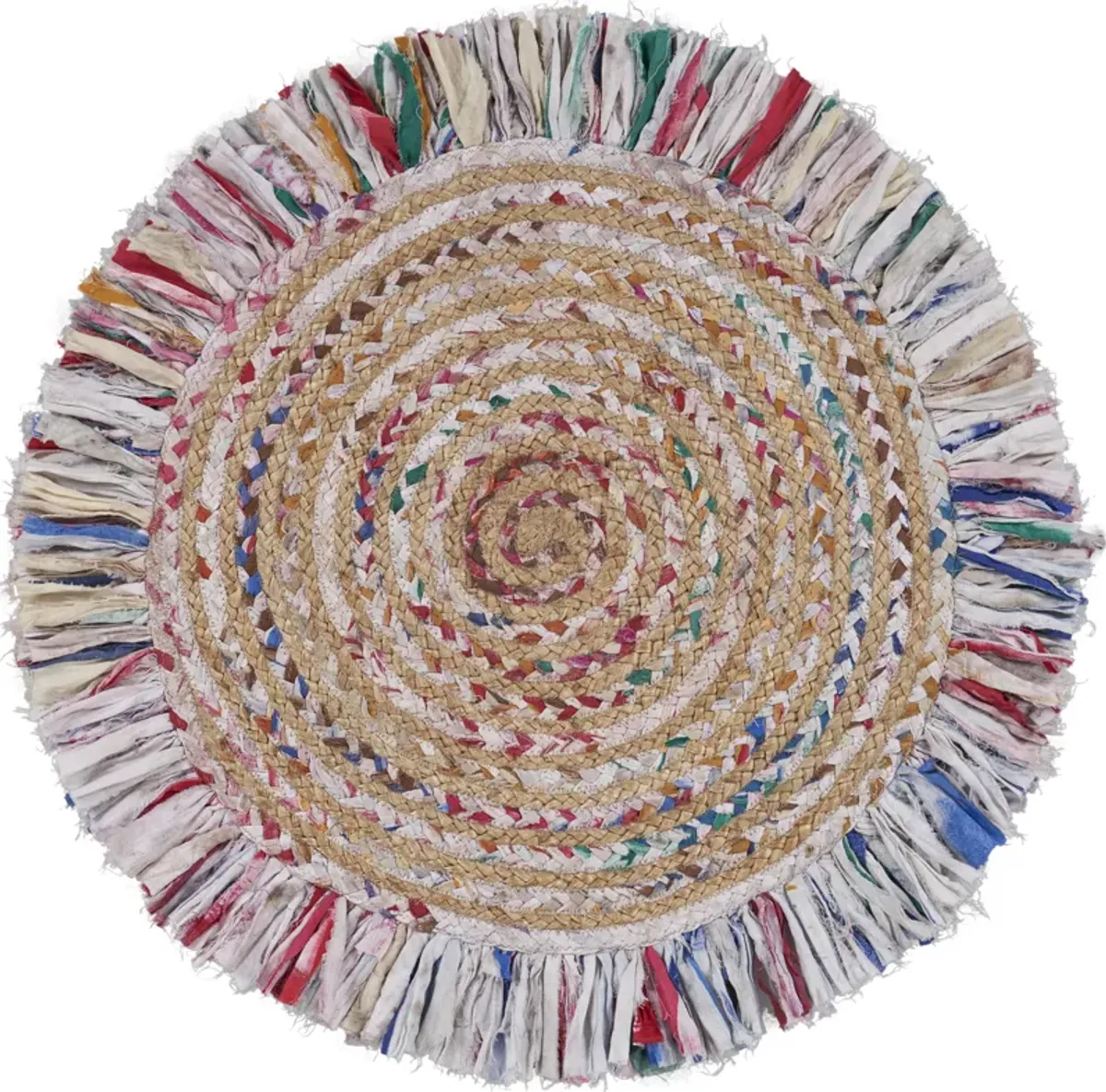 Nature Pastel Multicolor Braided Chindi Cotton Blend Indoor Round Area Rug 5'6"