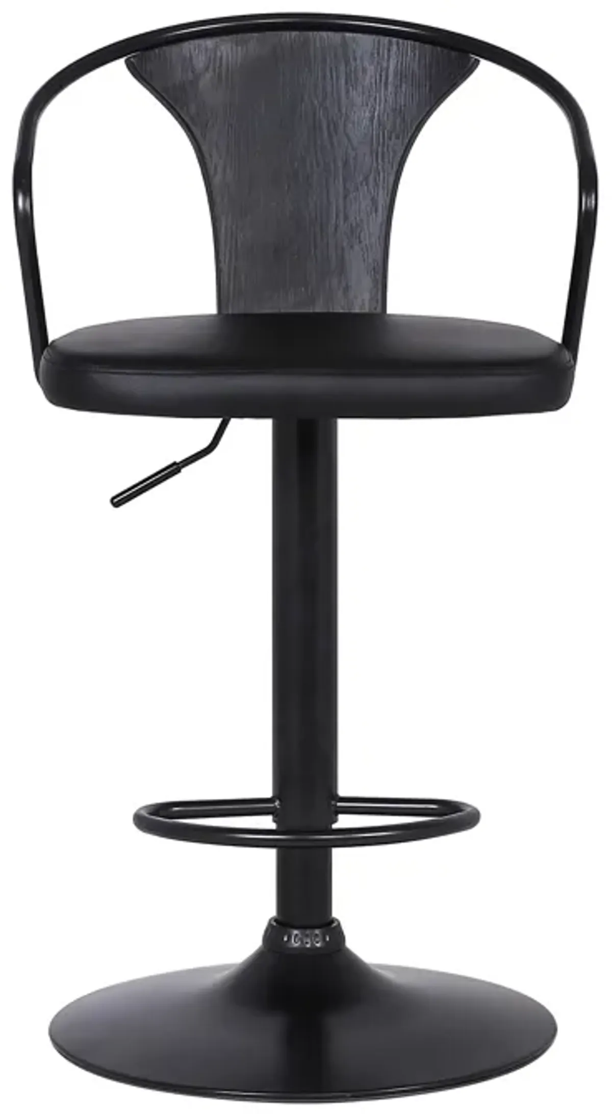 Eagle Adjustable Height Swivel Black Faux Leather and Wood Bar Stool with Black Metal Base