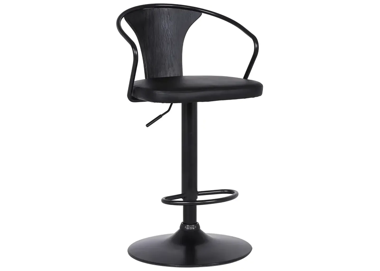 Eagle Adjustable Height Swivel Black Faux Leather and Wood Bar Stool with Black Metal Base