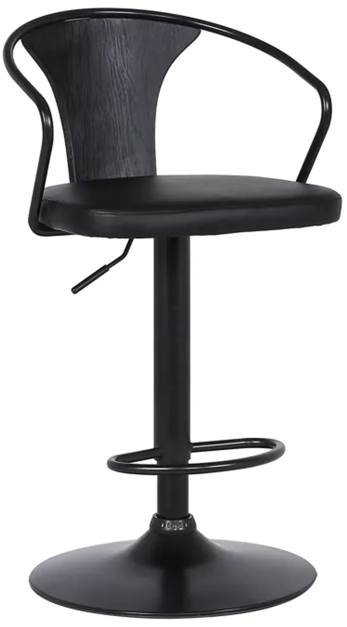 Eagle Adjustable Height Swivel Black Faux Leather and Wood Bar Stool with Black Metal Base