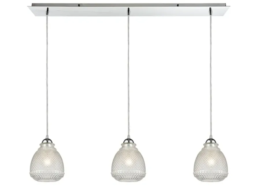 Victoriana 3-Light Linear Mini Pendant Fixture in Polished Chrome with Clear Crosshatched Glass