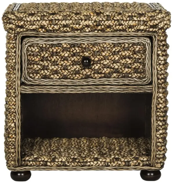 MUSA BRAIDED BROWN WASH WICKER NIGHTSTAND WITH DRAWER AND 8"H STORAGE