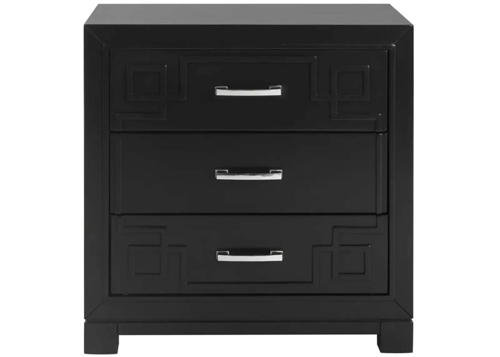 RAINA THREE DRAWER GREEK KEY NIGHT STAND 