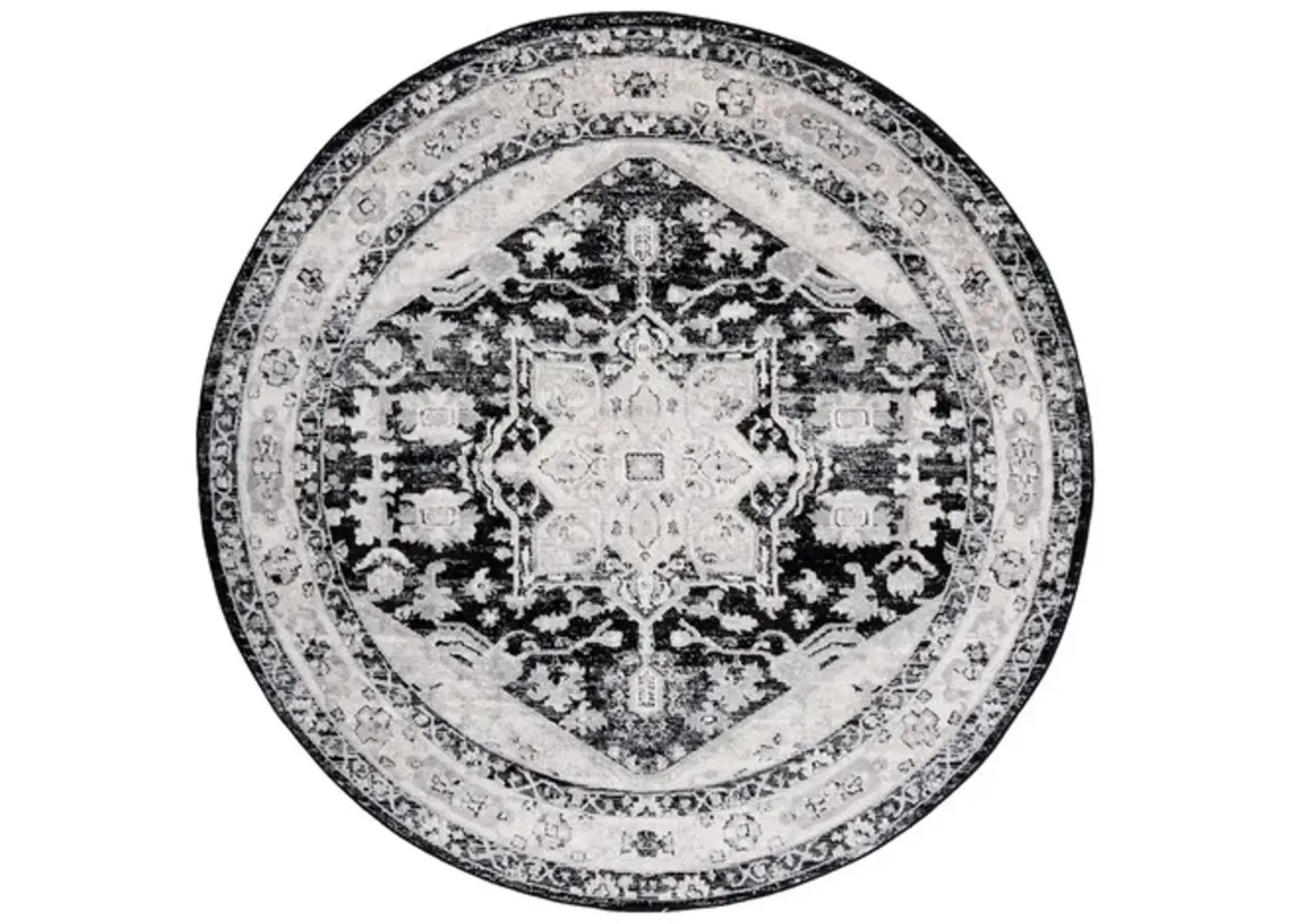 Brentwood 852 Black / Ivory 6'-7" X 6'-7" Round Round Powerloomed Rug