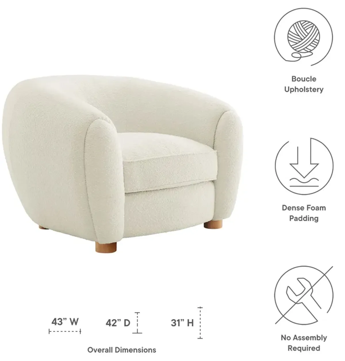 Abundant Boucle Upholstered Fabric Armchair