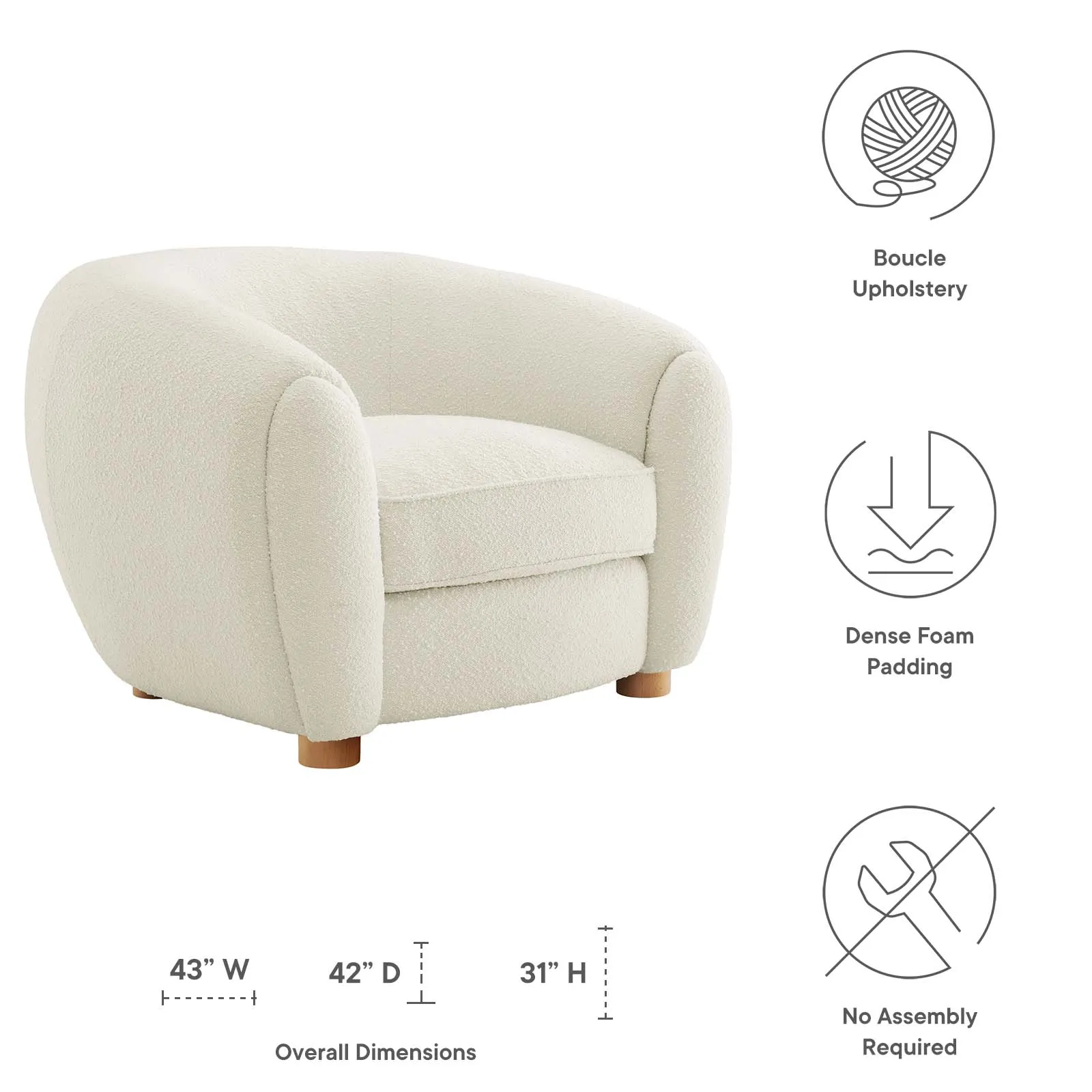 Abundant Boucle Upholstered Fabric Armchair