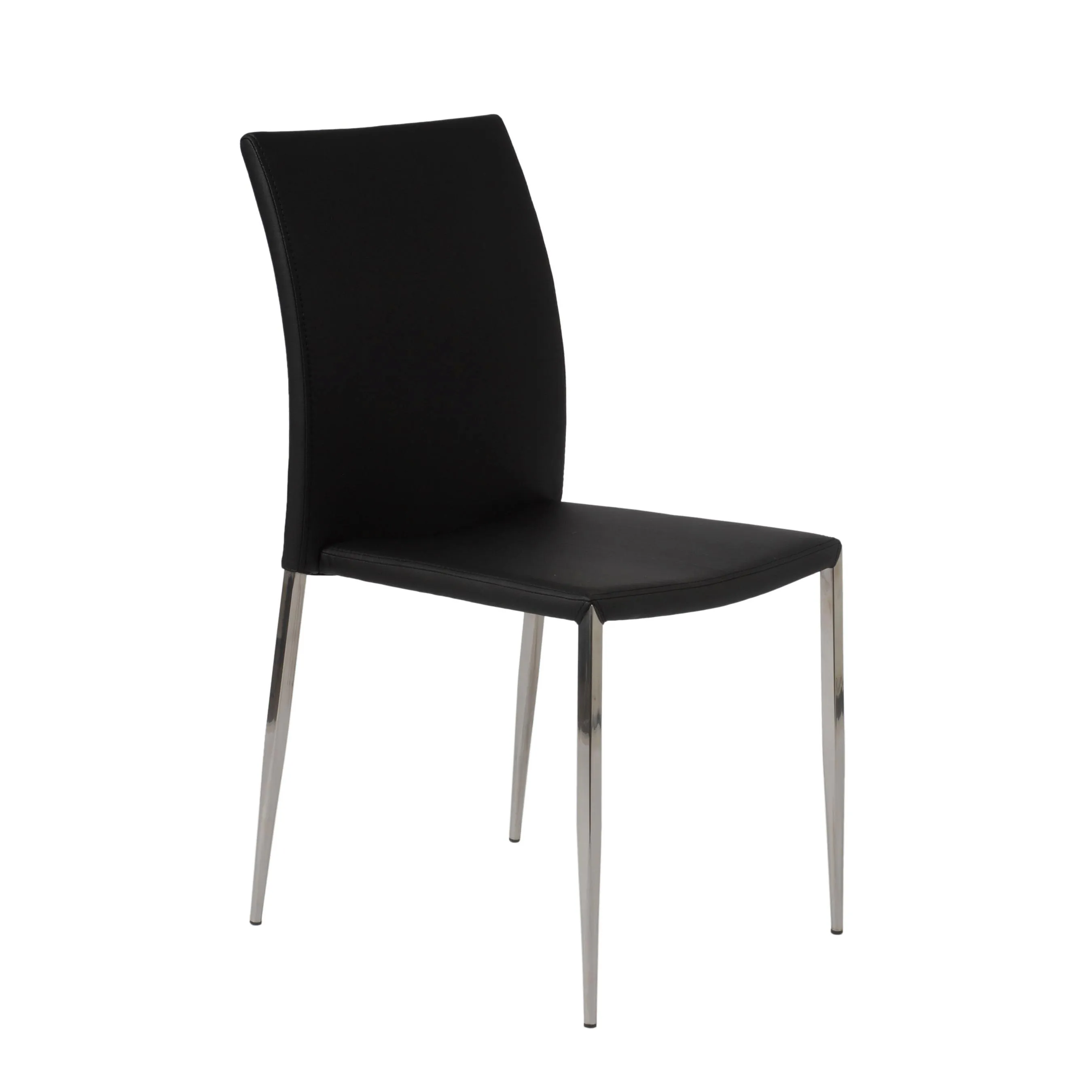 Diana Stacking Side Chair in Black with Polished Stainless Steel Legs - Set of 2