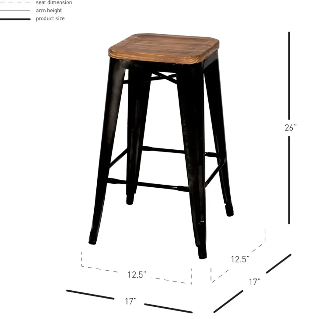 Metropolis Backless Counter Stool Wood Seat,  Black (Set of 4)