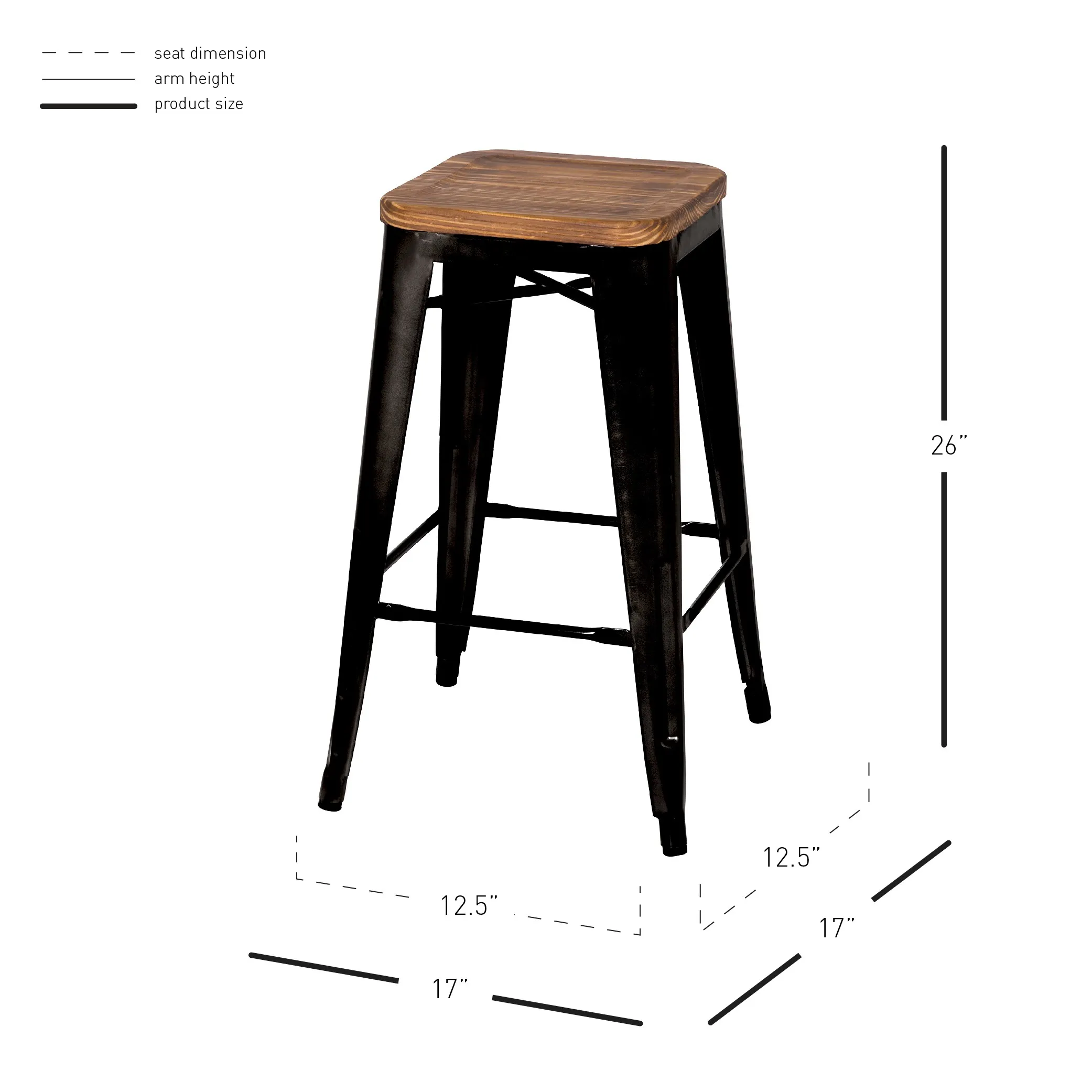 Metropolis Backless Counter Stool Wood Seat,  Black (Set of 4)