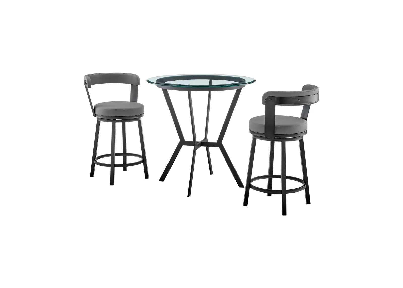 Naomi and Bryant 3-Piece Counter Height Dining Set in Black Metal and Grey Faux Leather