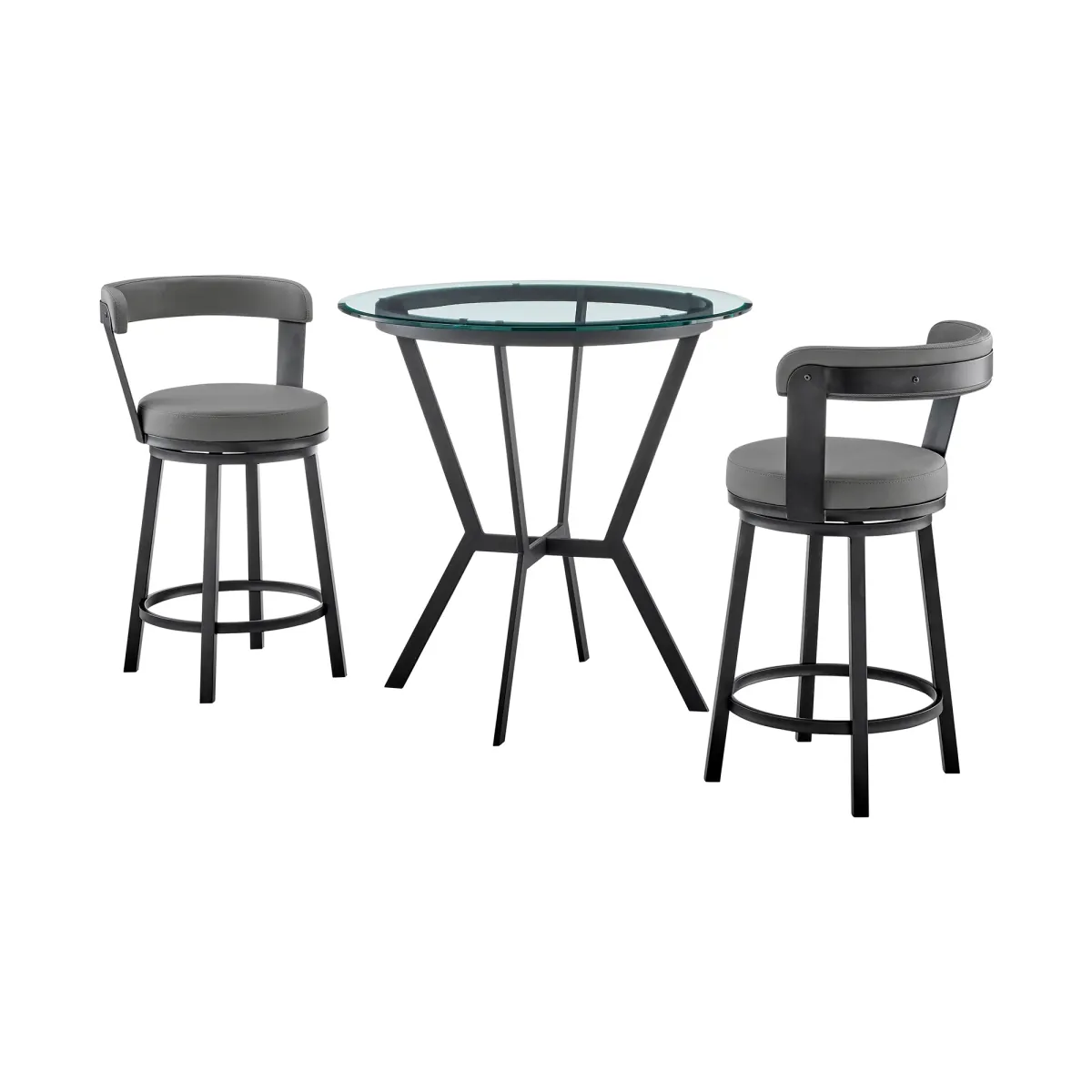 Naomi and Bryant 3-Piece Counter Height Dining Set in Black Metal and Grey Faux Leather