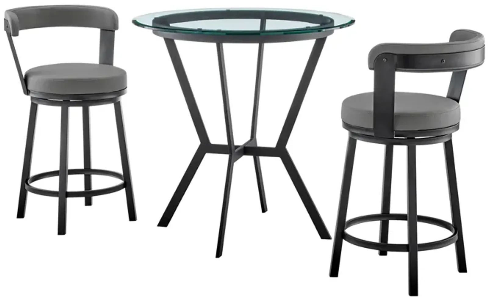 Naomi and Bryant 3-Piece Counter Height Dining Set in Black Metal and Grey Faux Leather