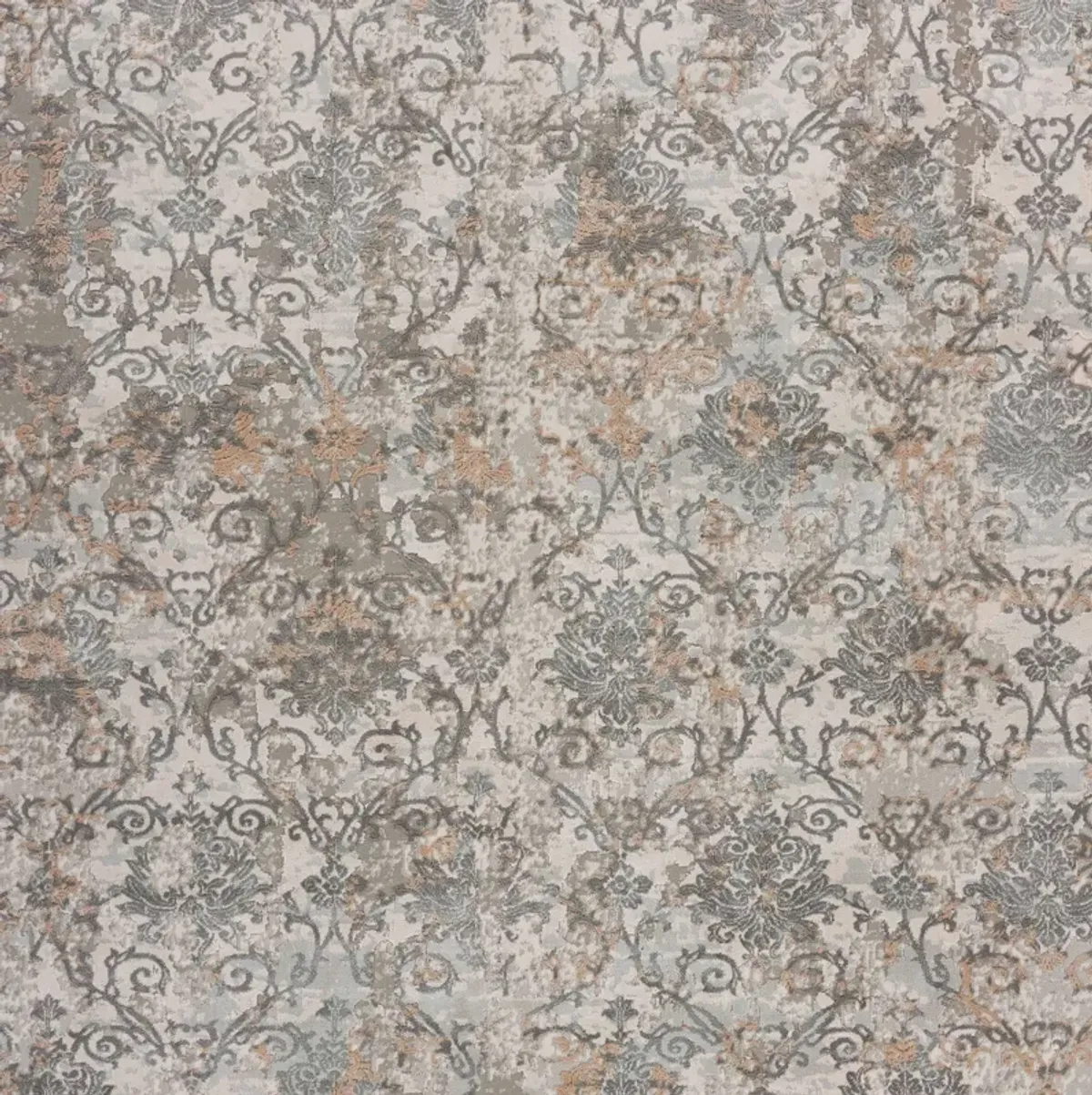 Imagica Neutral Distressed Floral Damask Contemporary Area Rug 7'9" x 10'9"