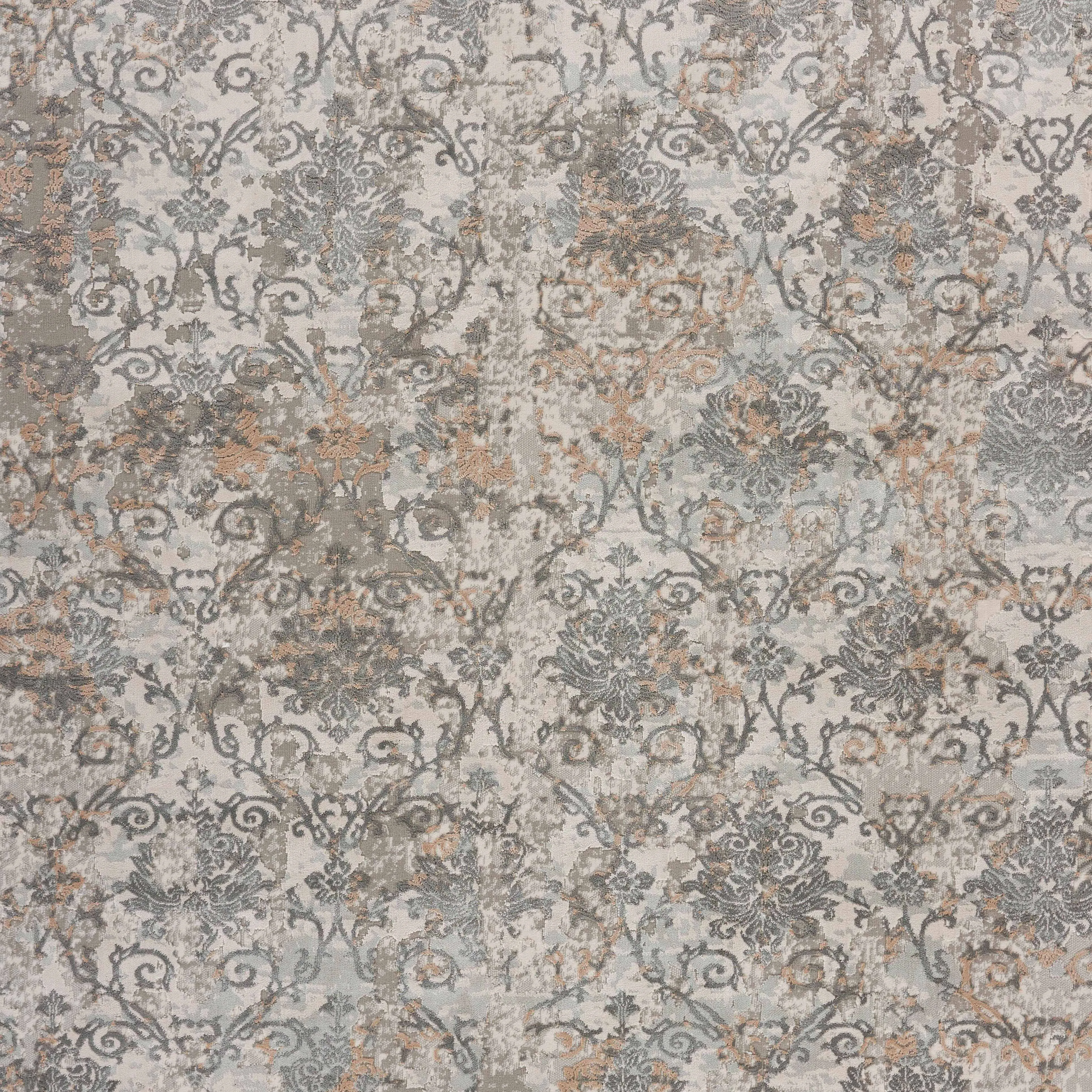 Imagica Neutral Distressed Floral Damask Contemporary Area Rug 7'9" x 10'9"