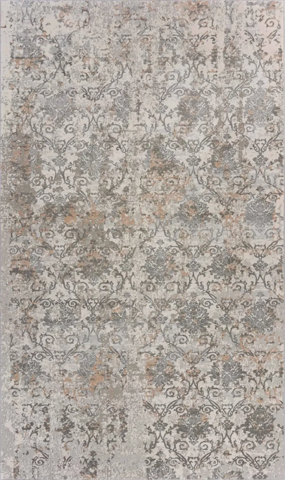 Imagica Neutral Distressed Floral Damask Contemporary Area Rug 7'9" x 10'9"