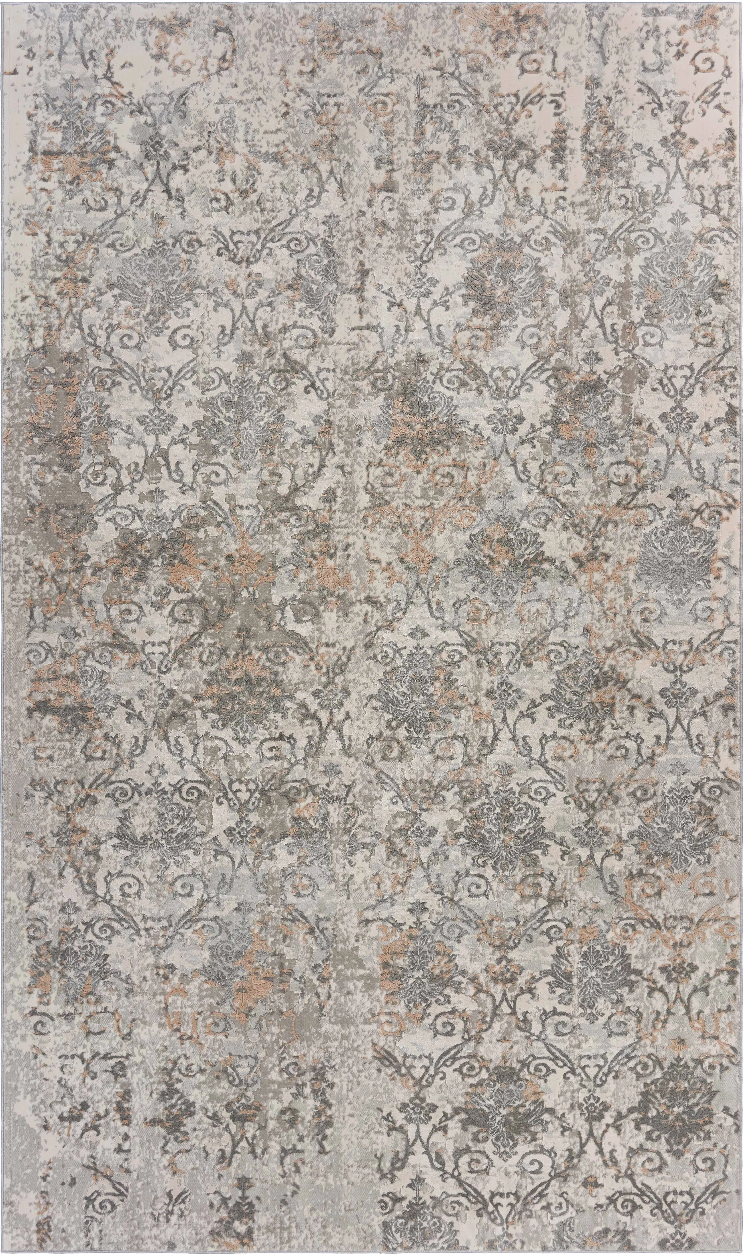 Imagica Neutral Distressed Floral Damask Contemporary Area Rug 7'9" x 10'9"