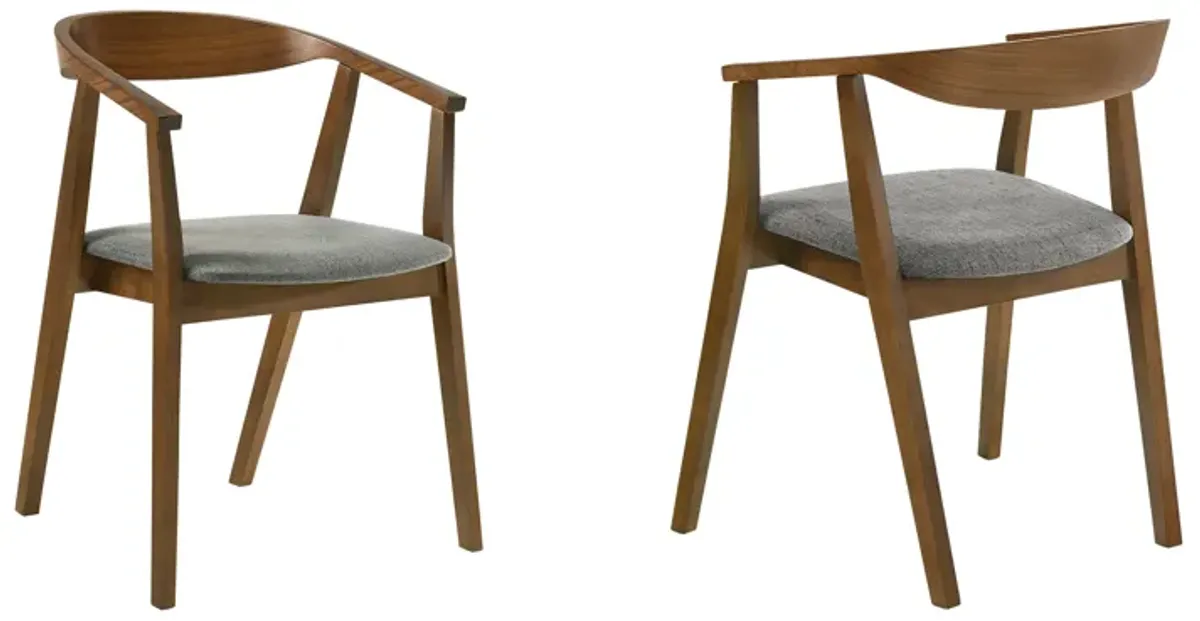 Santana Wood Dining Chair in Walnut Finish with Charcoal Fabric - Set of 2