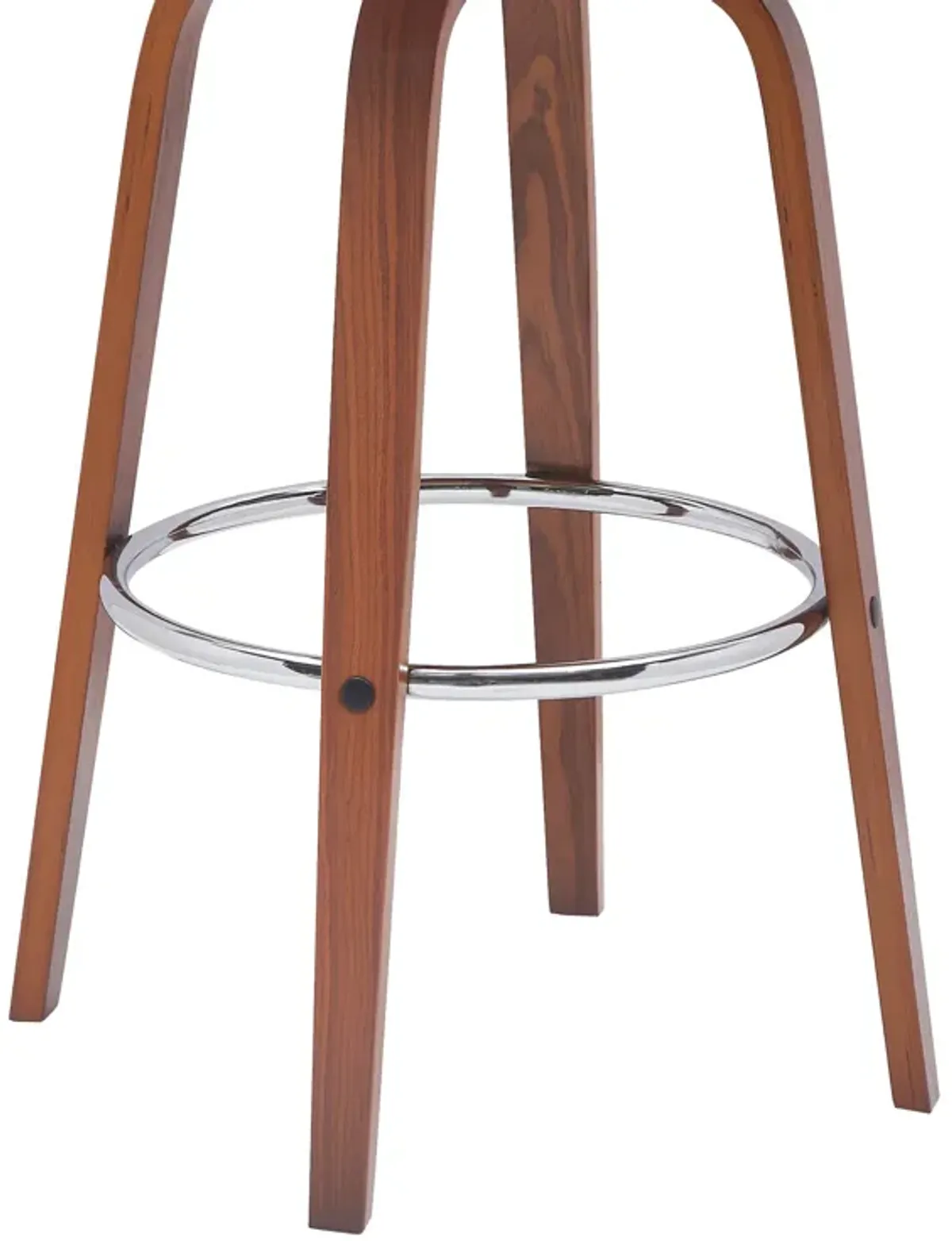 Pico 30" Swivel Walnut Wood Bar Stool in Brown Faux Leather with Chrome