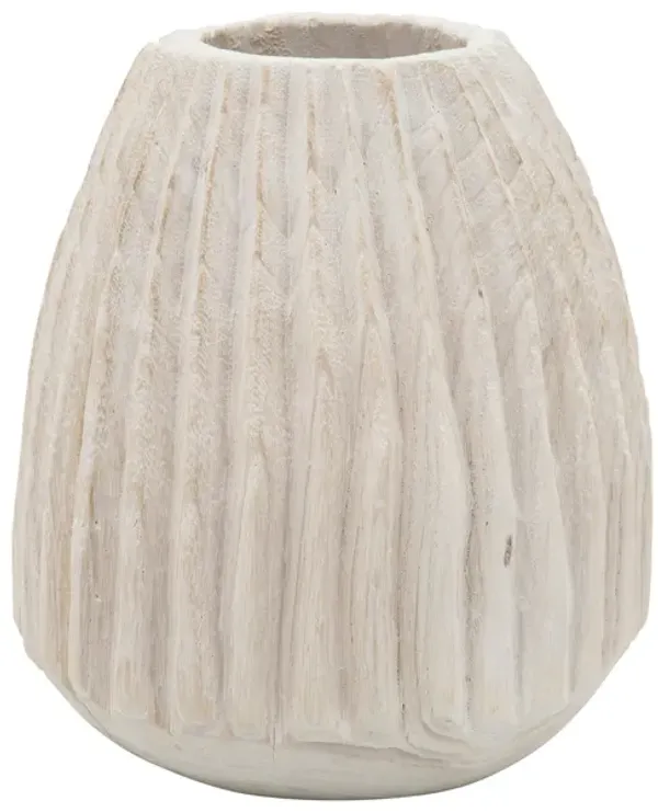 Wood, 8" Ridged Vase, White