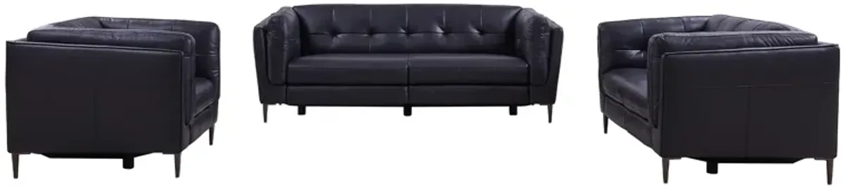 Primrose Contemporary Sofa in Dark Metal Finish and Navy Genuine Leather