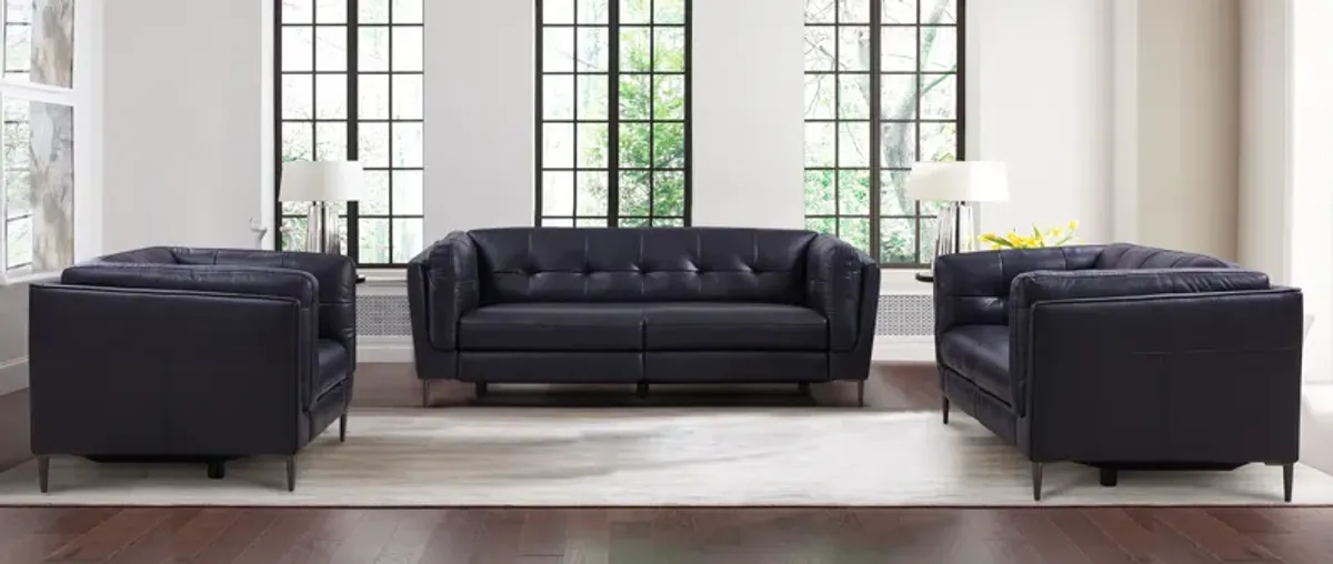 Primrose Contemporary Sofa in Dark Metal Finish and Navy Genuine Leather