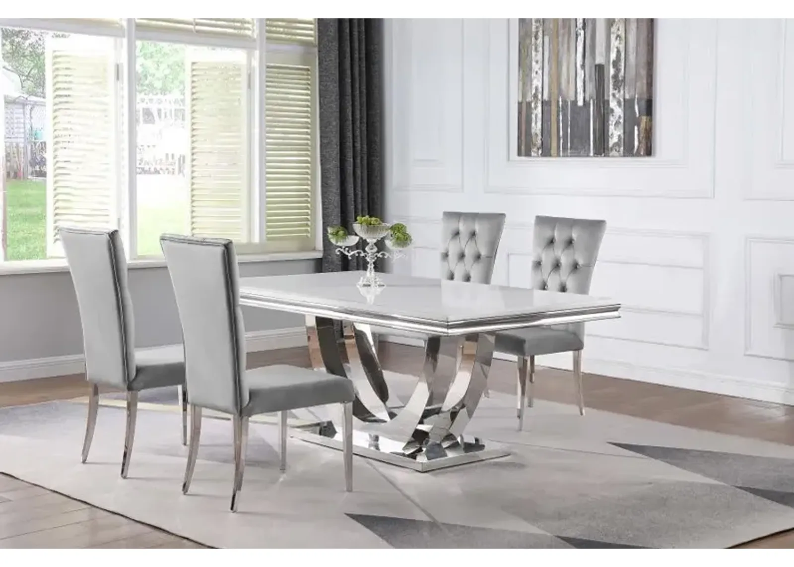 Kerwin 5-piece Dining Room Set Grey and Chrome