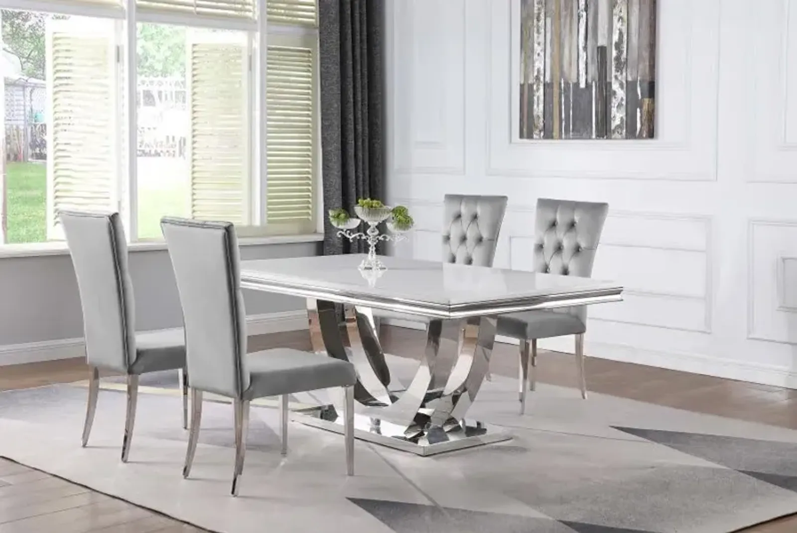 Kerwin 5-piece Dining Room Set Grey and Chrome