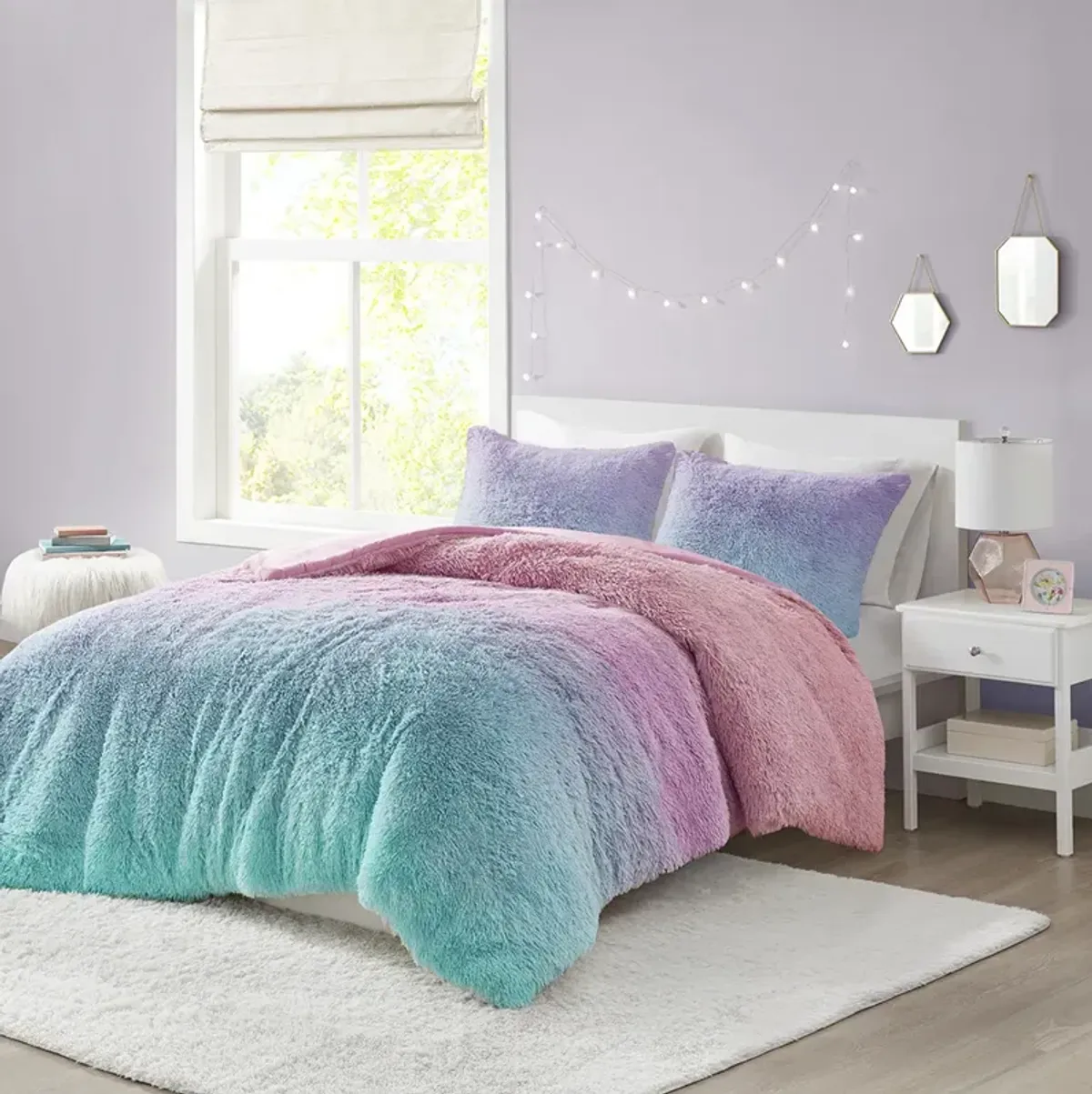 Primrose Ombre Shaggy Faux Fur Duvet Cover Set