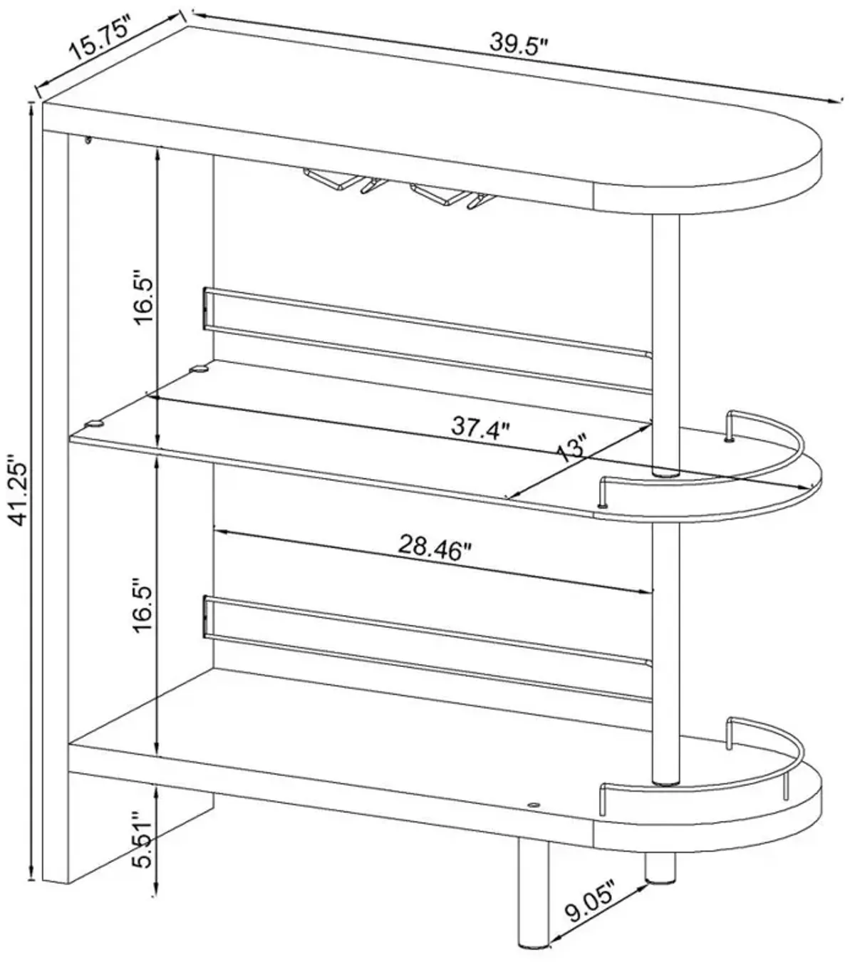 Adolfo 3-tier Bar Table Glossy Black and Clear