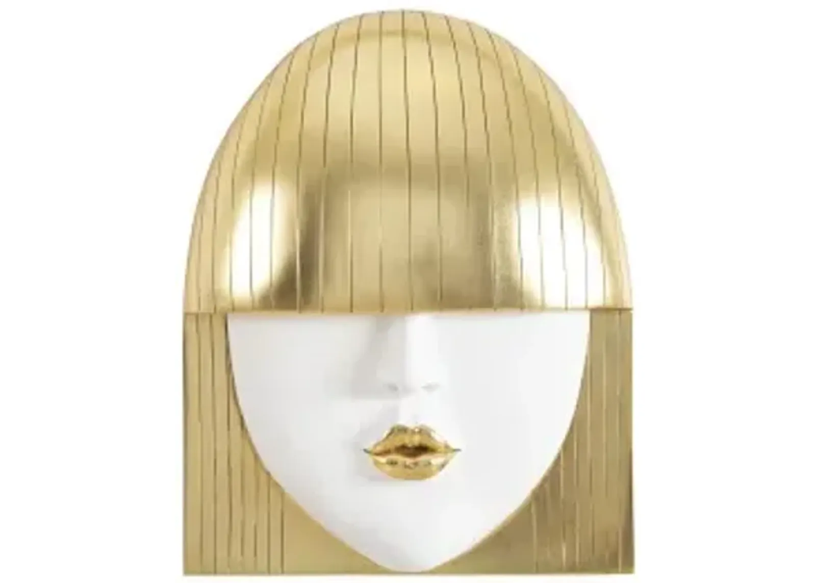 fashion faces wall art, large, kiss, white and gold leaf