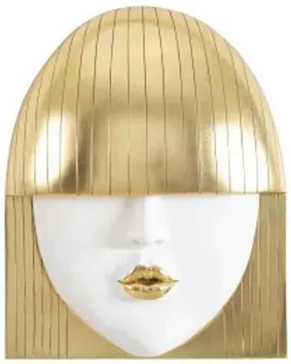 fashion faces wall art, large, kiss, white and gold leaf