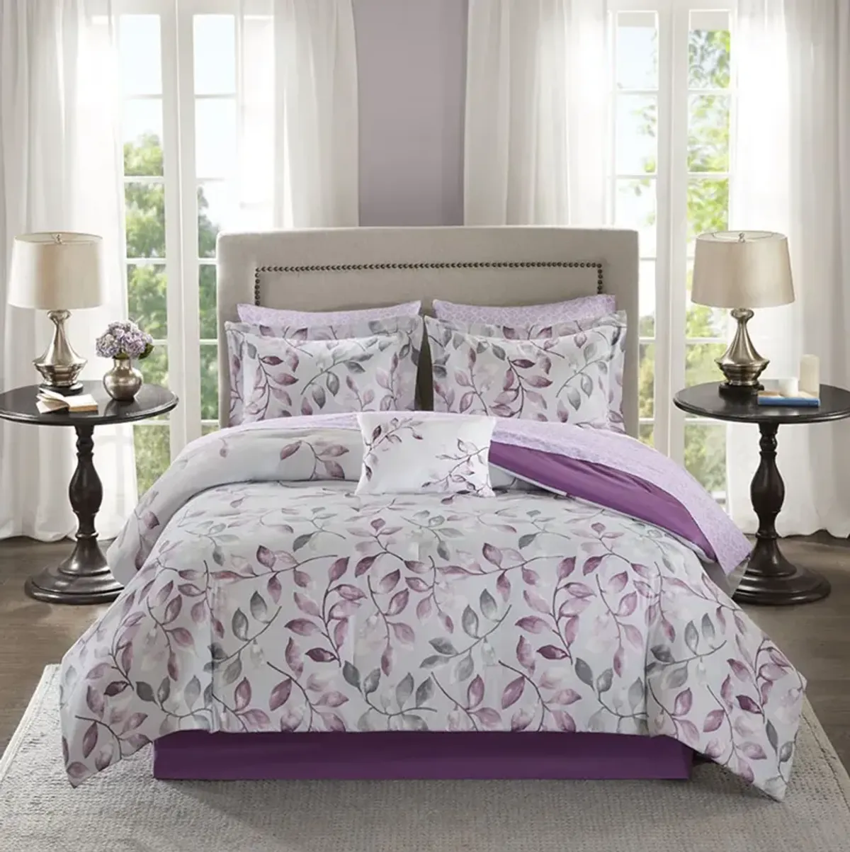 Madison Park Essentials Lafael Purple 7 Piece Comforter Set with Cotton Bed Sheets