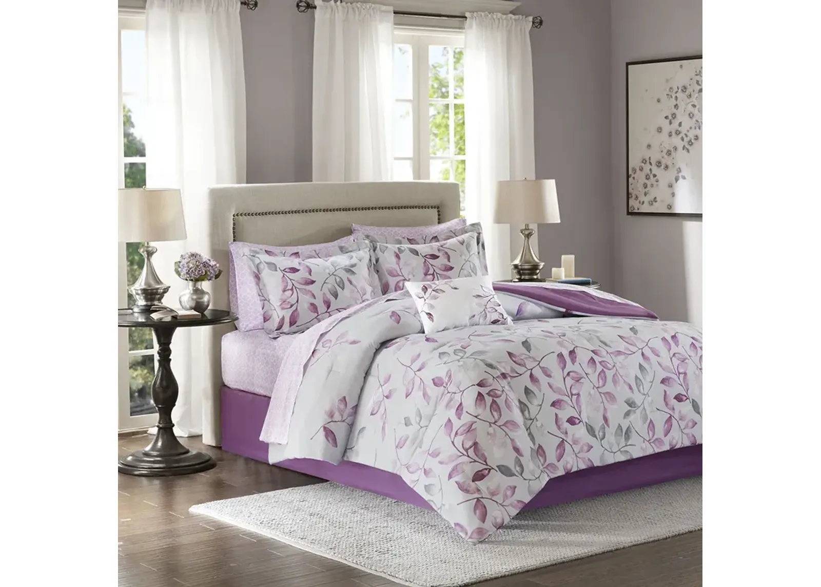 Madison Park Essentials Lafael Purple 7 Piece Comforter Set with Cotton Bed Sheets