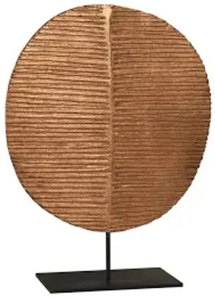 carved round leaf on metal stand, lg