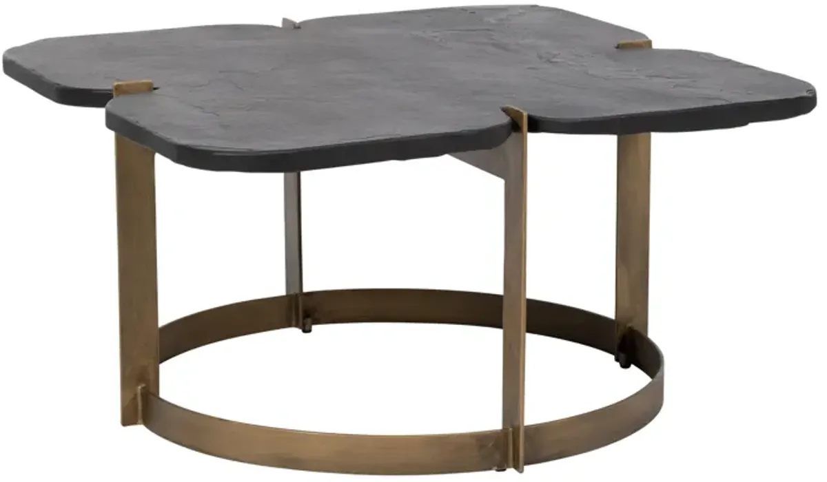 Metal, 32x17  Stone Top Coffee Table, Gold/black