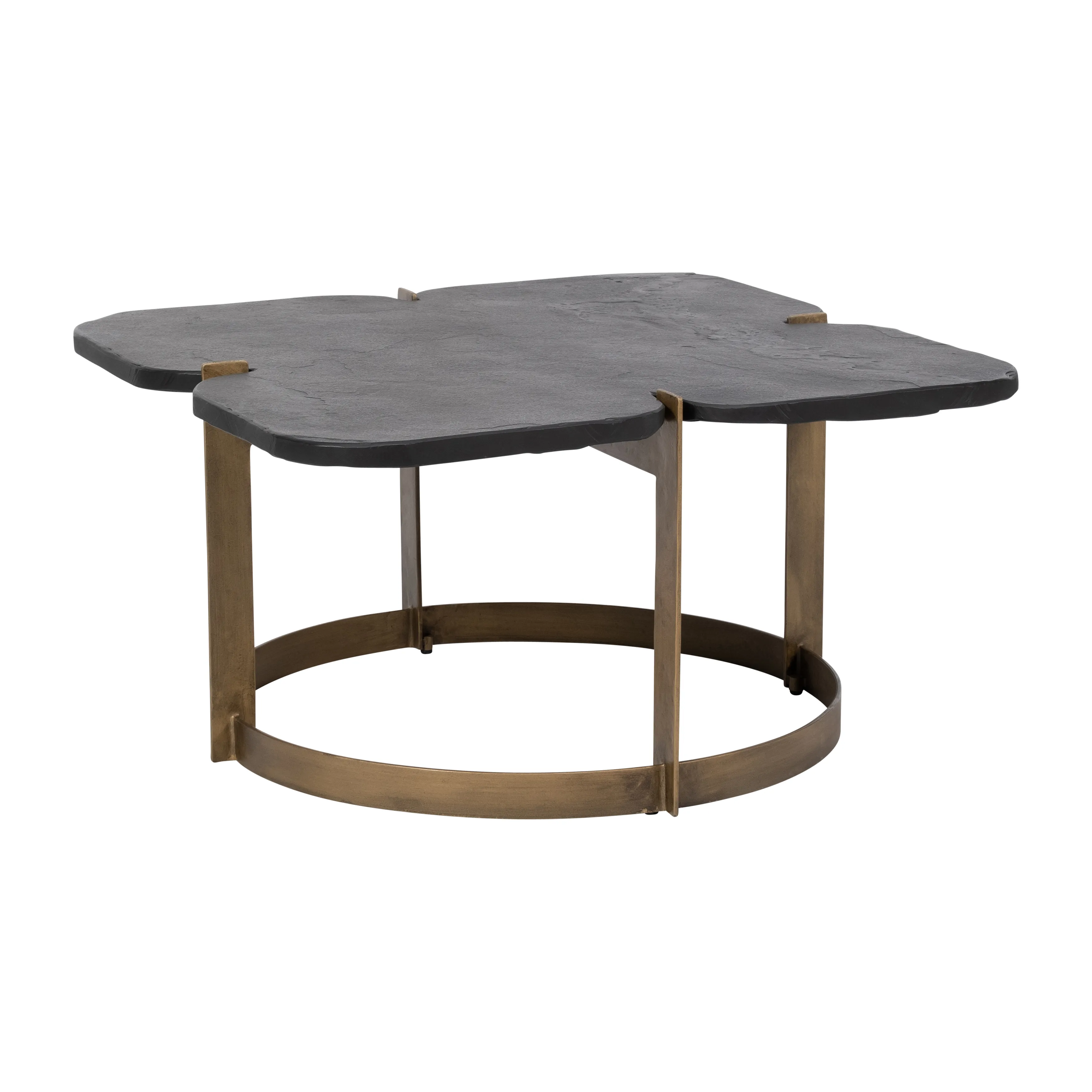 Metal, 32x17  Stone Top Coffee Table, Gold/black