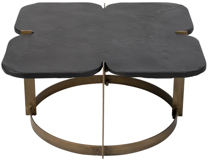 Metal, 32x17  Stone Top Coffee Table, Gold/black