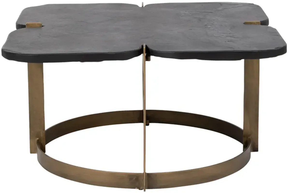 Metal, 32x17  Stone Top Coffee Table, Gold/black