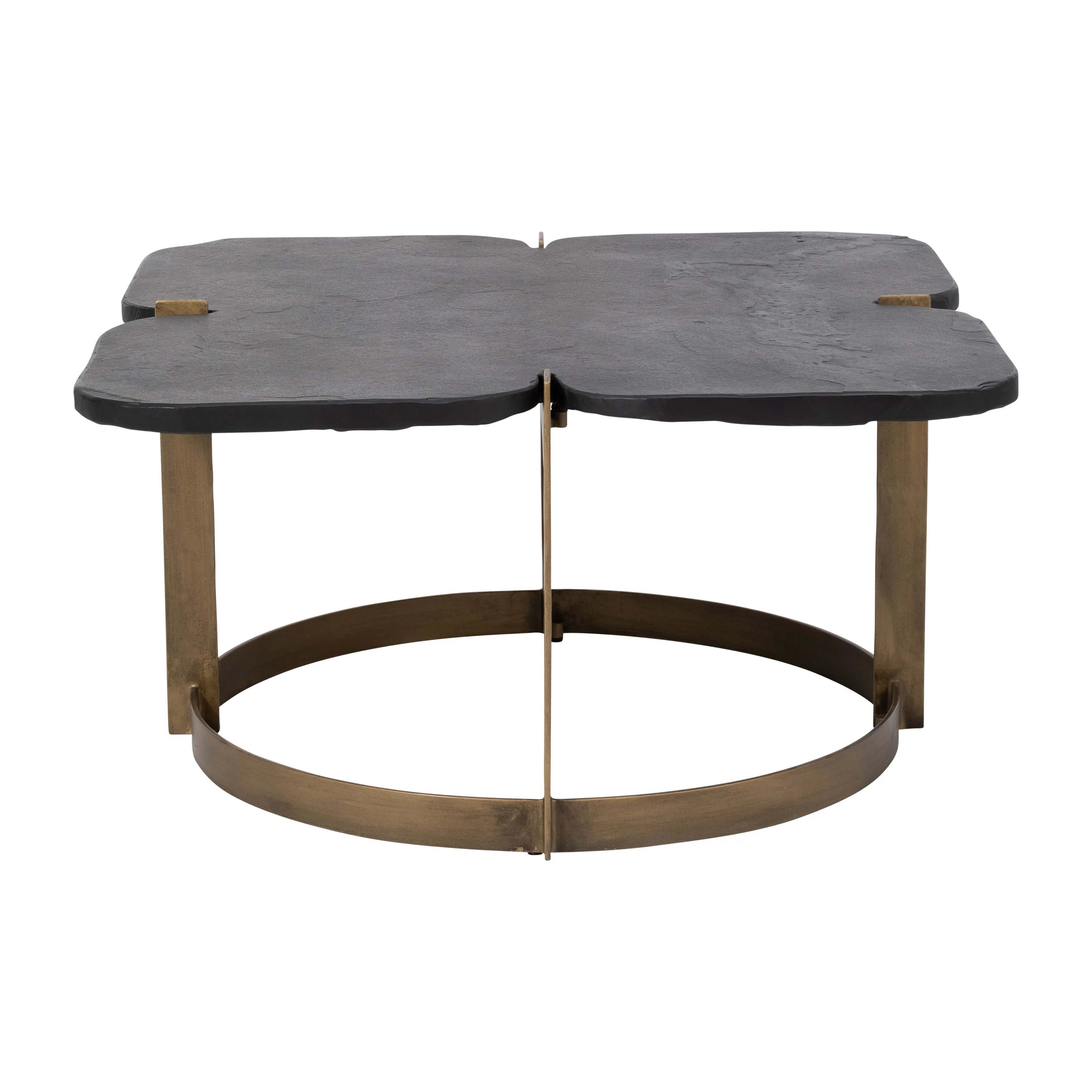 Metal, 32x17  Stone Top Coffee Table, Gold/black