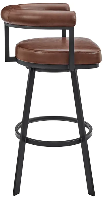 Nolagam Swivel Counter Stool in Black Metal with Brown Faux Leather