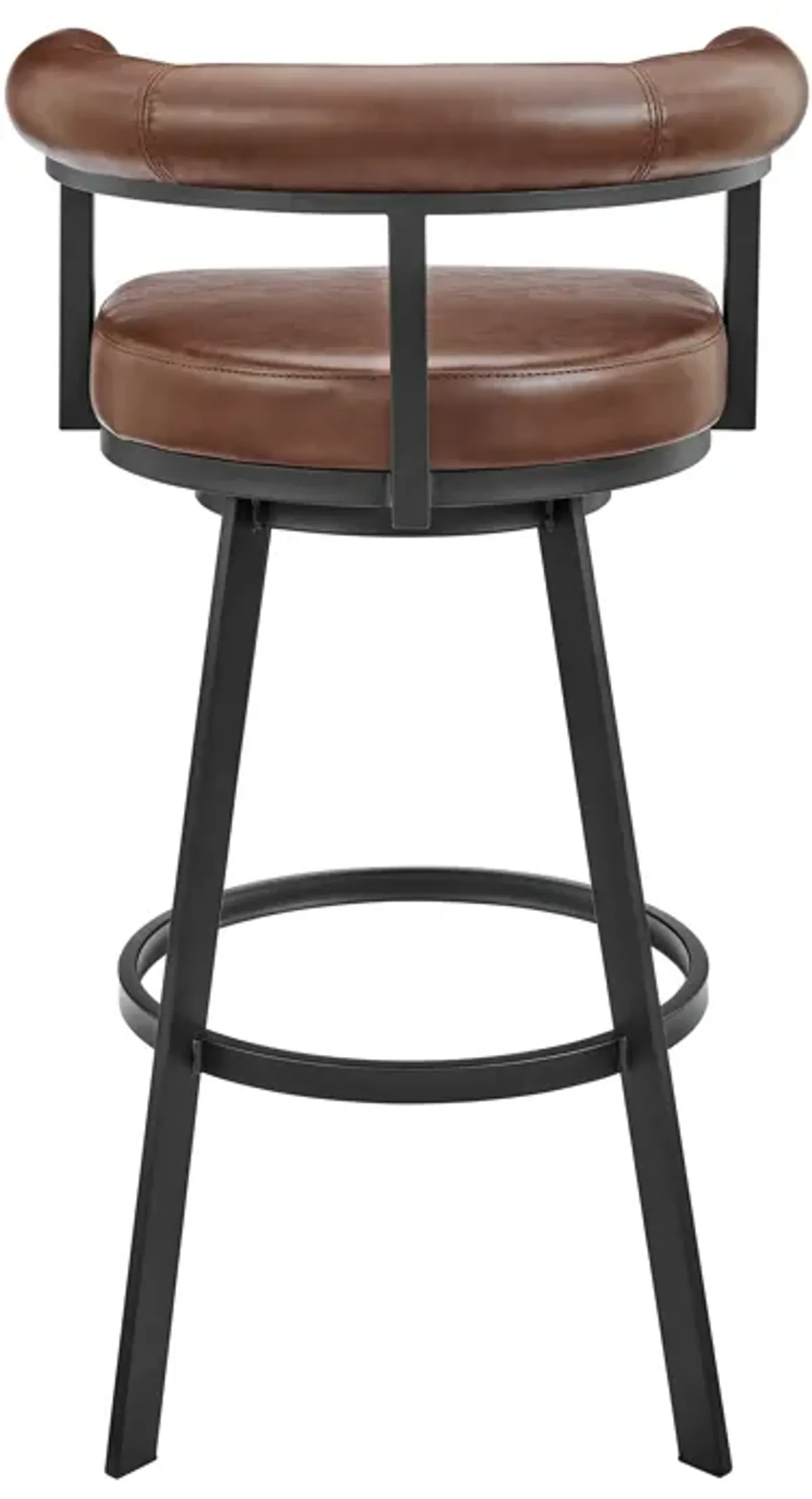 Nolagam Swivel Counter Stool in Black Metal with Brown Faux Leather