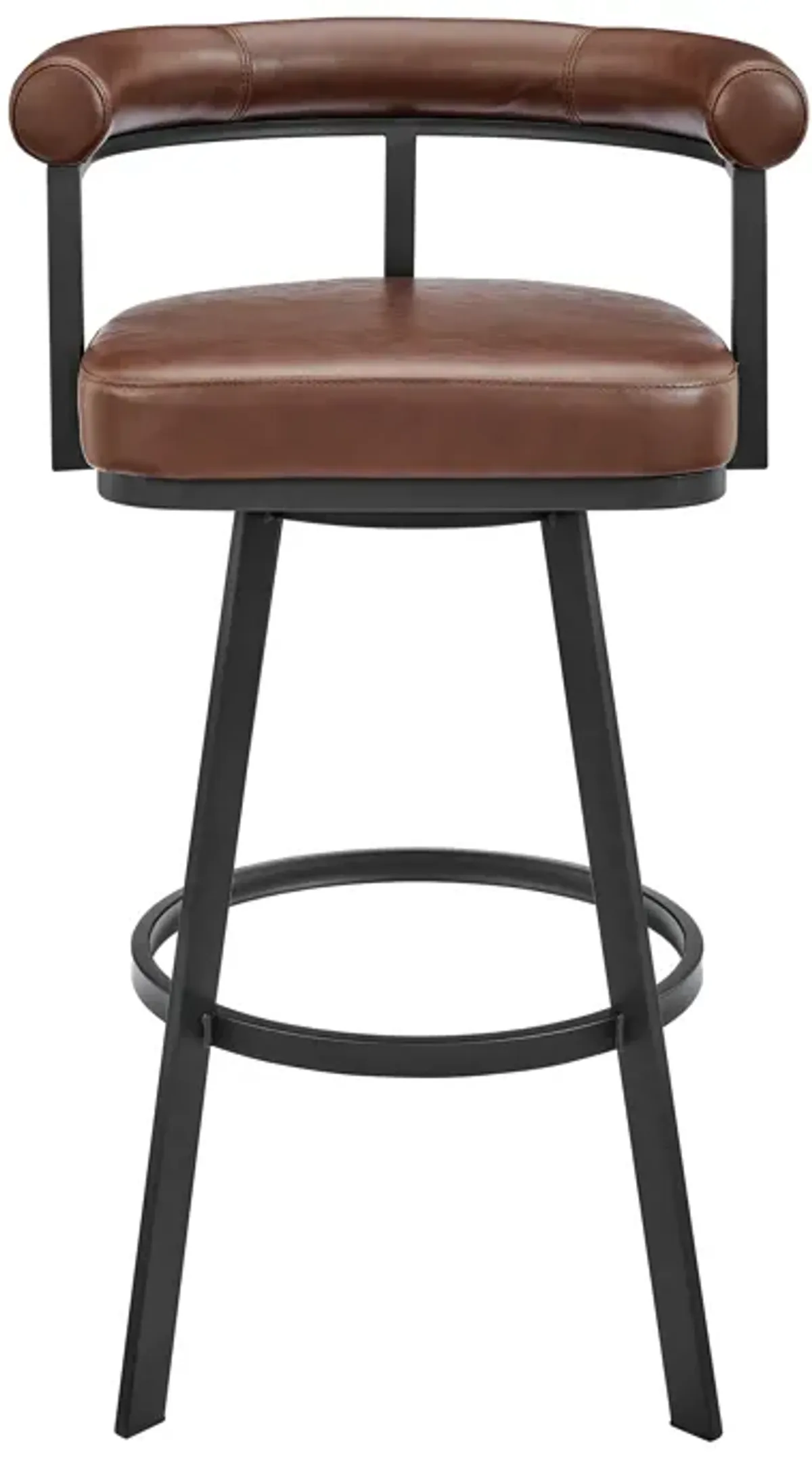 Nolagam Swivel Counter Stool in Black Metal with Brown Faux Leather