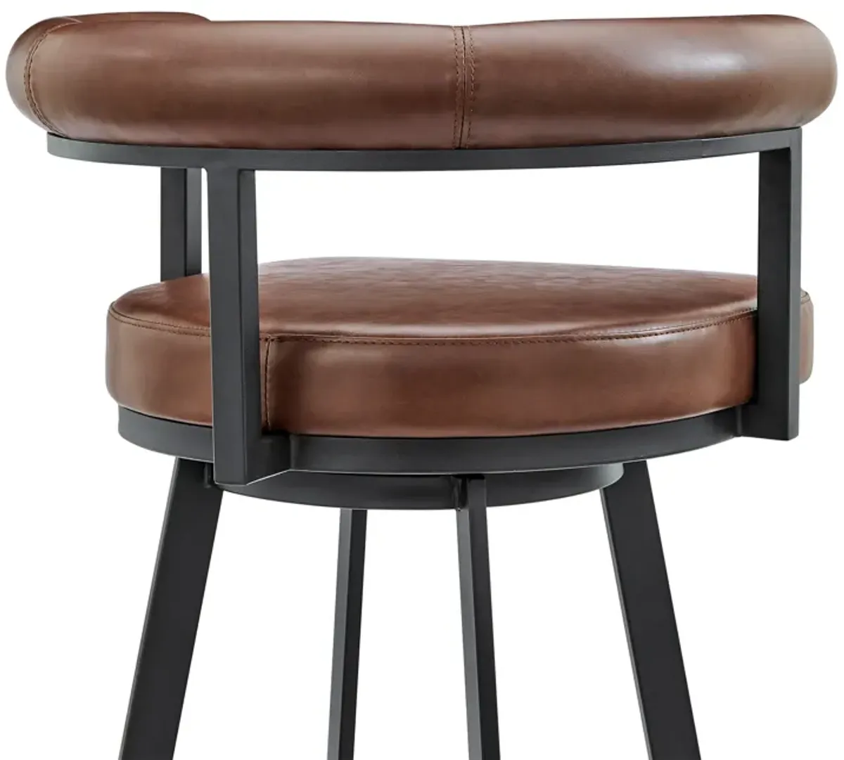 Nolagam Swivel Counter Stool in Black Metal with Brown Faux Leather