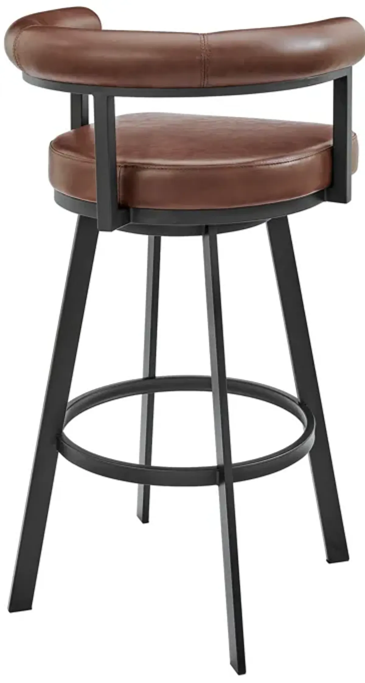 Nolagam Swivel Counter Stool in Black Metal with Brown Faux Leather