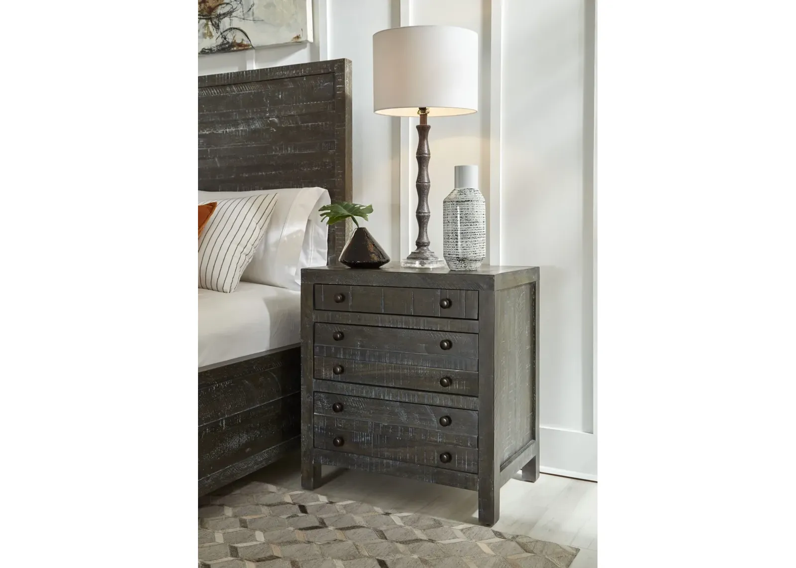 Townsend Solid Wood Three Drawer Nighstand in Gunmetal