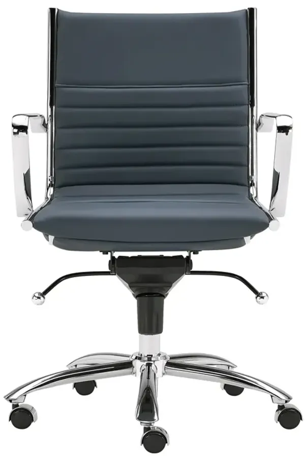 Dirk Low Back Office Chair in Blue with Chromed Steel Base