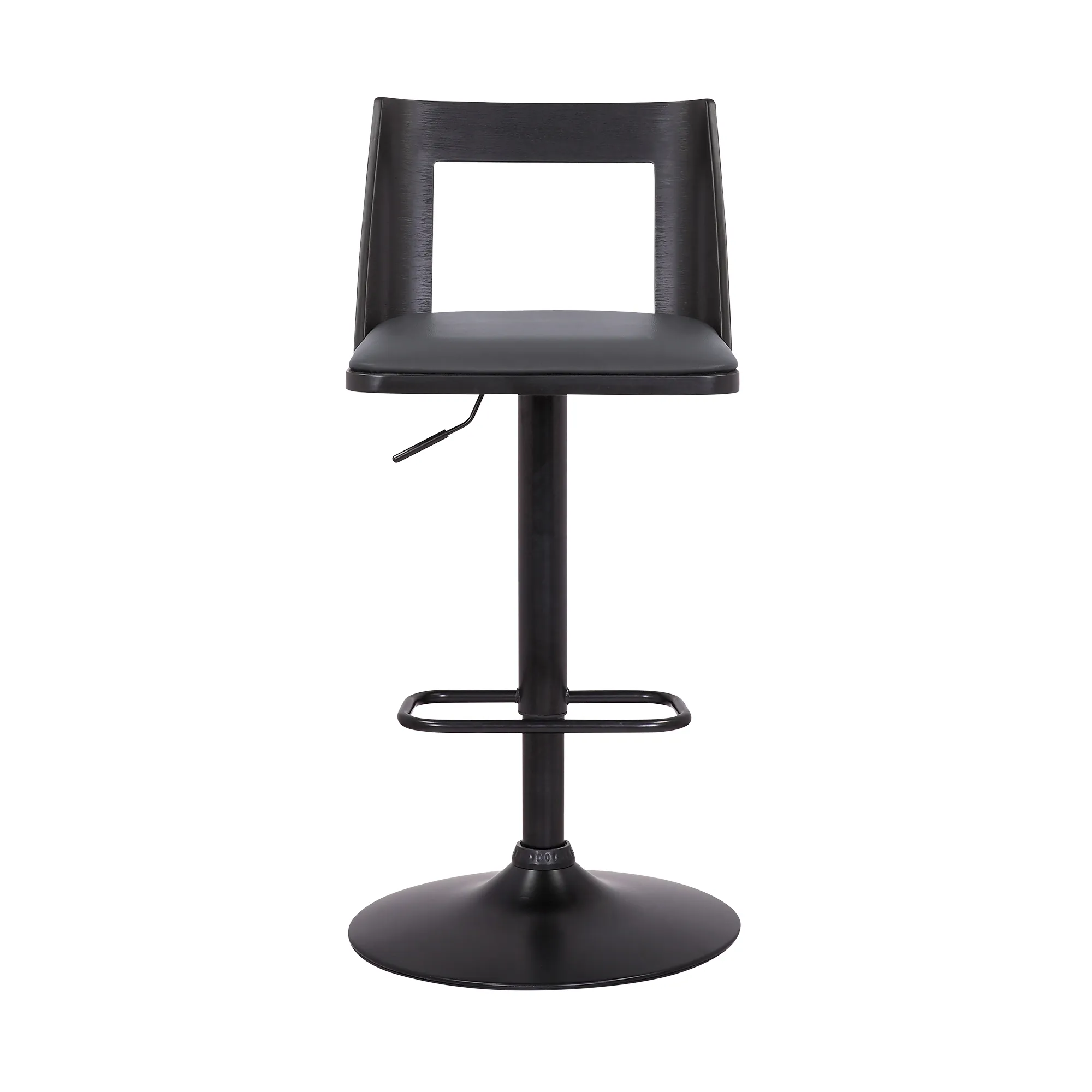 Milan Adjustable Swivel Grey Faux Leather and Black Wood Bar Stool with Black Base