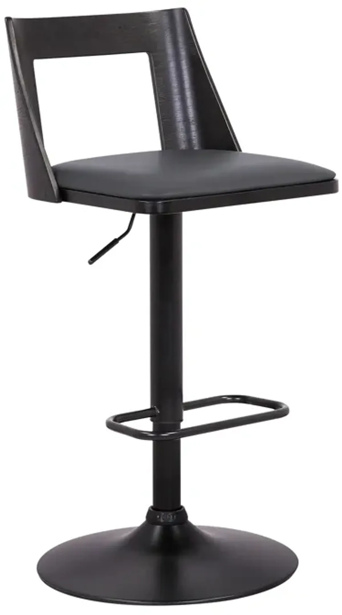 Milan Adjustable Swivel Grey Faux Leather and Black Wood Bar Stool with Black Base