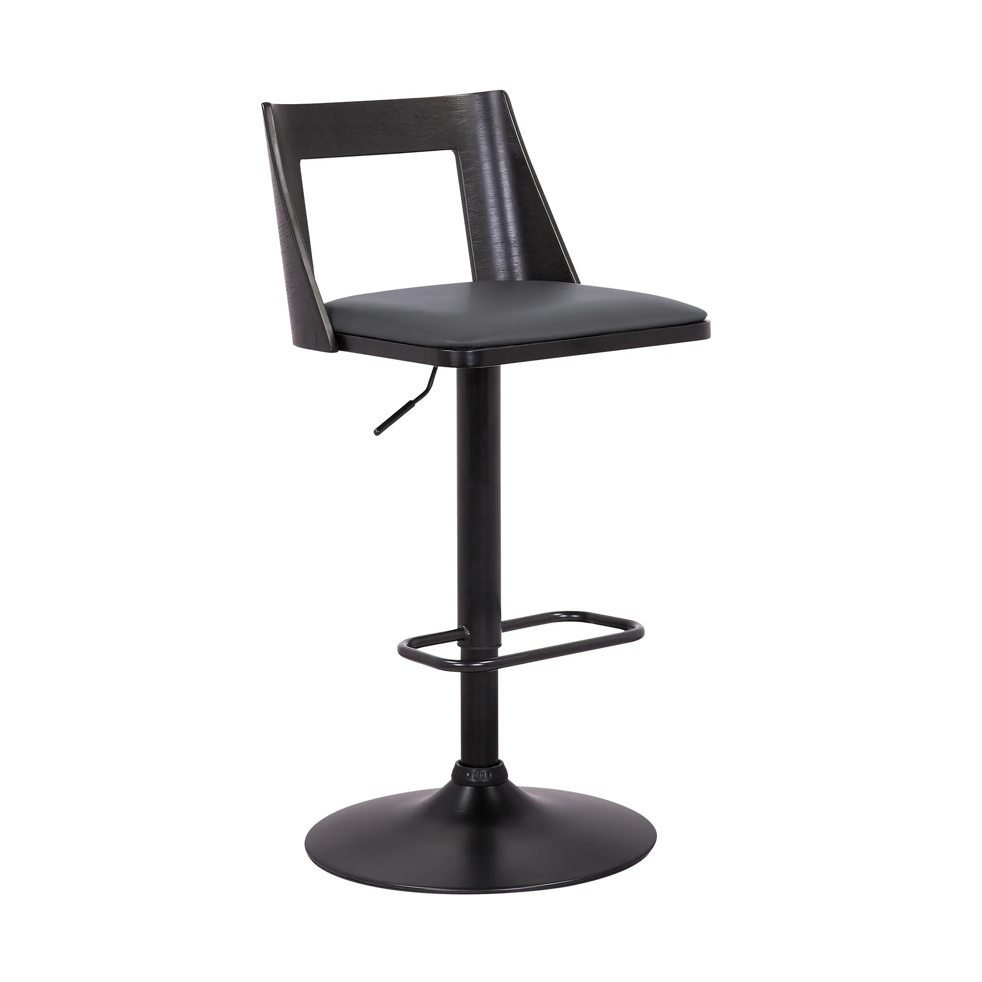 Milan Adjustable Swivel Grey Faux Leather and Black Wood Bar Stool with Black Base