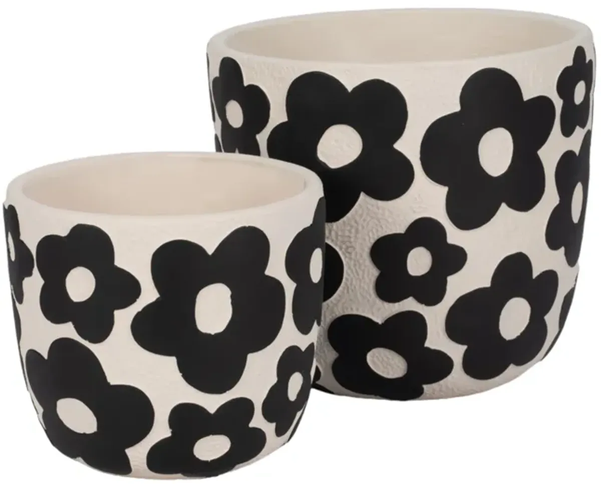 S/2 7/9" Flower Power Planters, Black